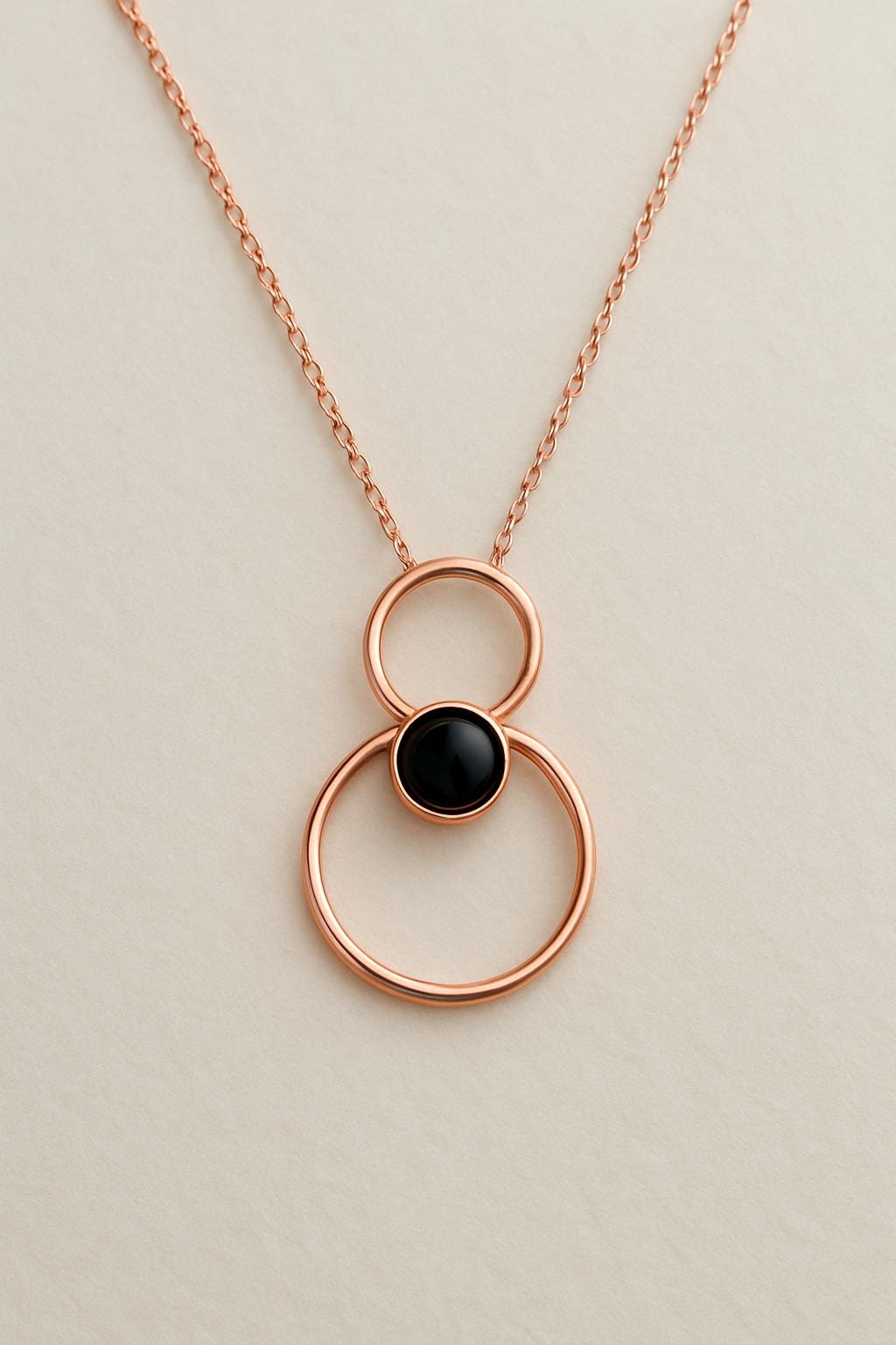 Onyx Silver Pendant 925 | Double Circle Necklace | Modern Minimalist Black Gem Jewelry Gift