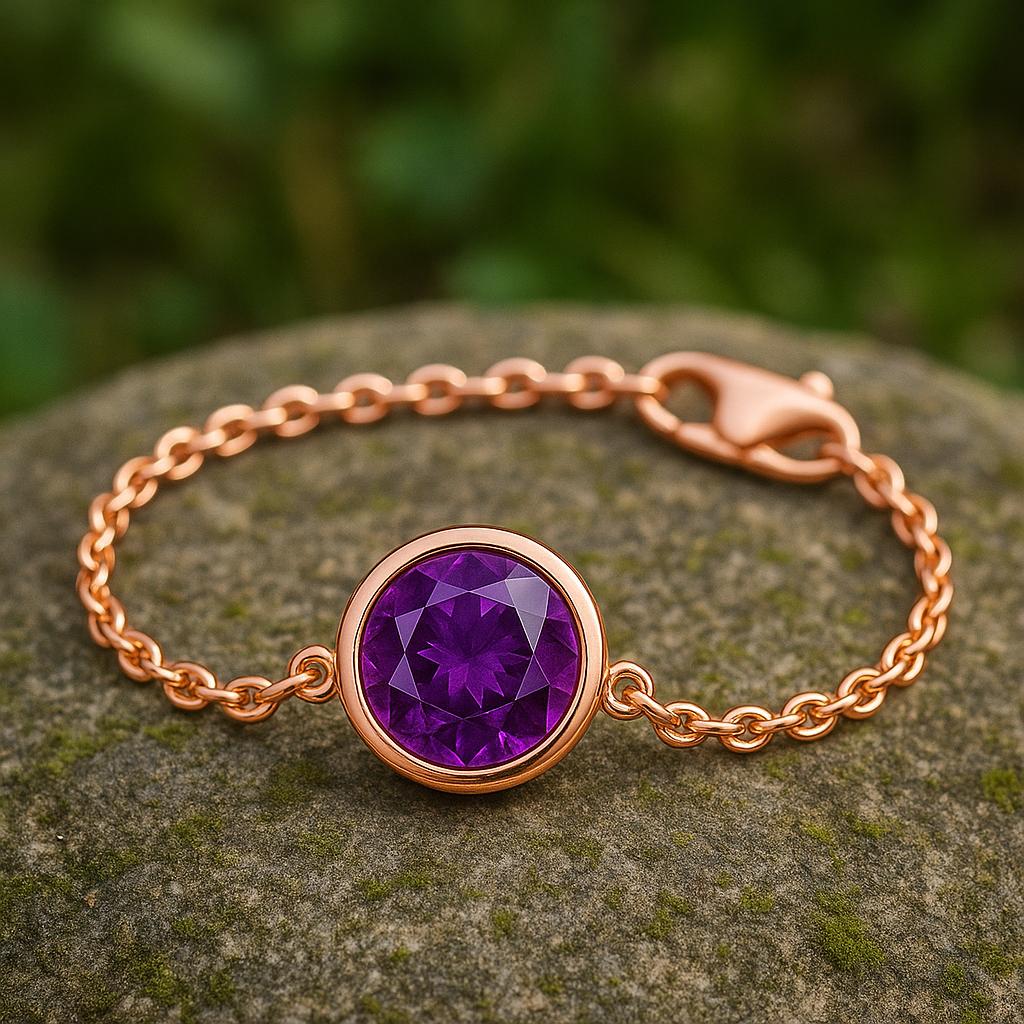 Amethyst Bracelet Silver 925 | Purple Gemstone Chain Bracelet | February Birthstone Jewelry Gift