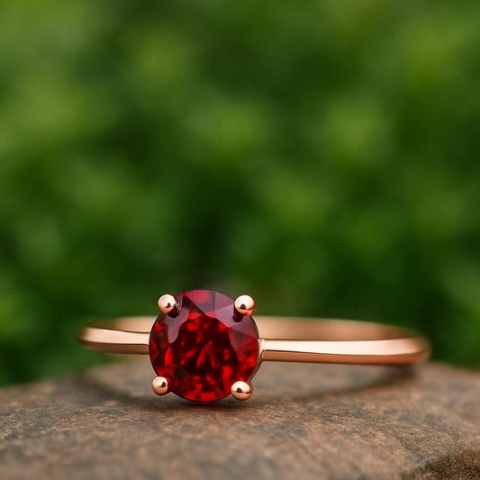 Garnet Ring Silver 925 | Red Gemstone Solitaire Ring | January Birthstone Jewelry Gift