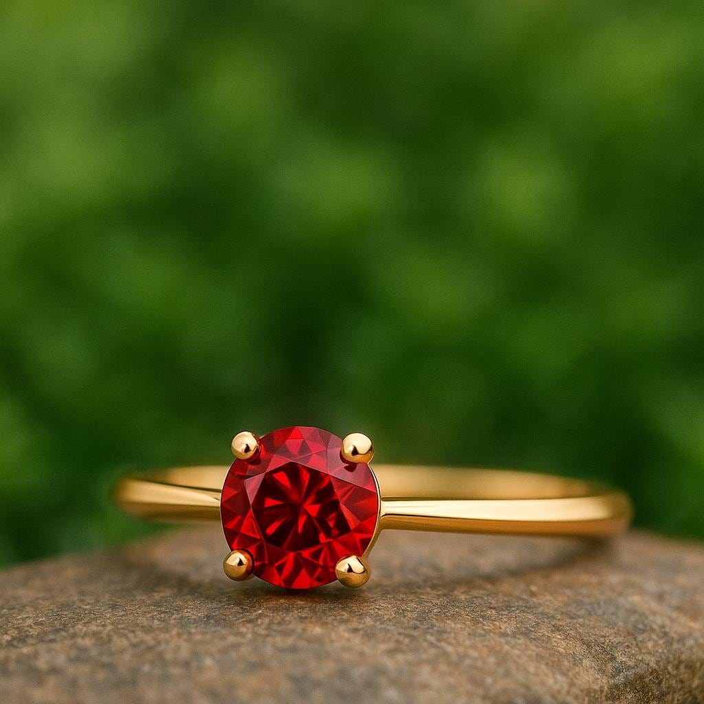 Garnet Ring Silver 925 | Red Gemstone Solitaire Ring | January Birthstone Jewelry Gift