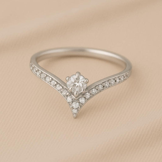 Chevron CZ Ring Silver 925 | V Shape Engagement Band | Dainty Wedding Promise Jewelry