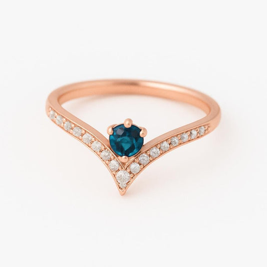 London Blue Topaz Ring Silver 925 | Chevron V Shape Band | Dainty Gemstone Promise Jewelry
