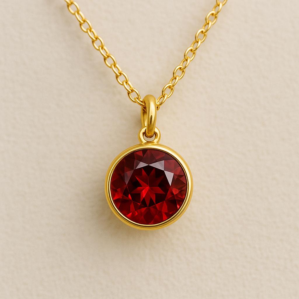 925 Silver Red CZ Pendant Necklace Ruby Look Minimal Jewelry