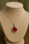 925 Silver Red CZ Pendant Necklace Ruby Look Minimal Jewelry