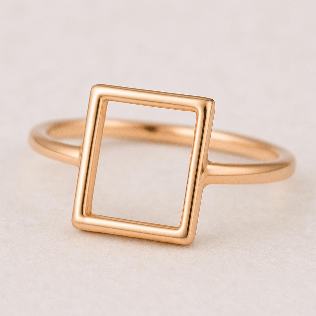 925 Sterling Silver Rectangle Outline Ring, Minimalist Geometric Band, Modern Simple Jewelry Gift