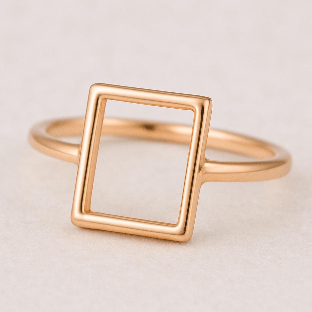 925 Sterling Silver Rectangle Outline Ring, Minimalist Geometric Band, Modern Simple Jewelry Gift