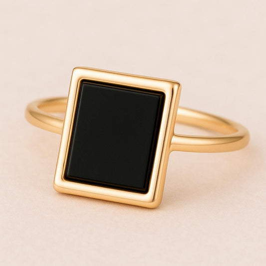Sterling Silver Onyx Ring: Rectangular Black Gemstone Statement Jewelry