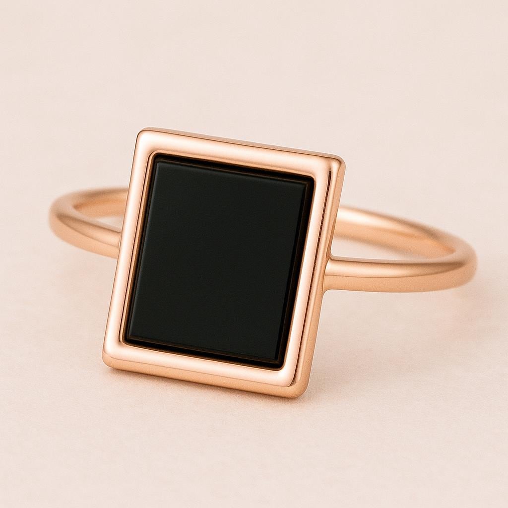 Sterling Silver Onyx Ring: Rectangular Black Gemstone Statement Jewelry
