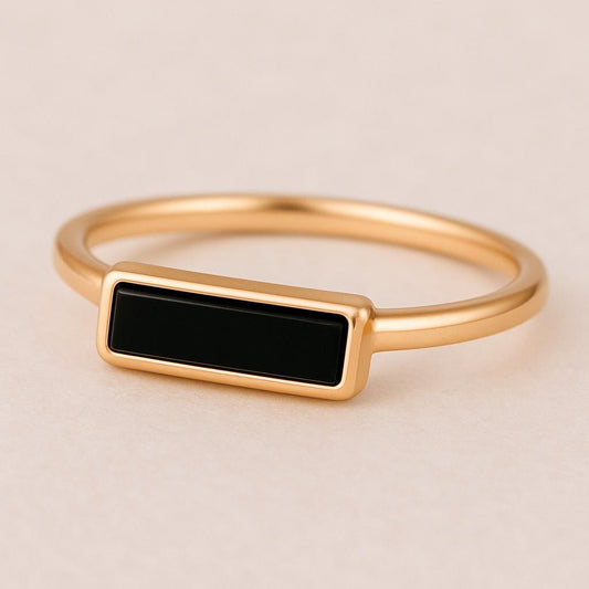 Sterling Silver Onyx Bar Ring, Minimalist Geometric Jewelry