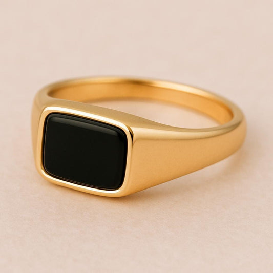 Sterling Silver Onyx Signet Ring: Minimalist Black Stone Bezel