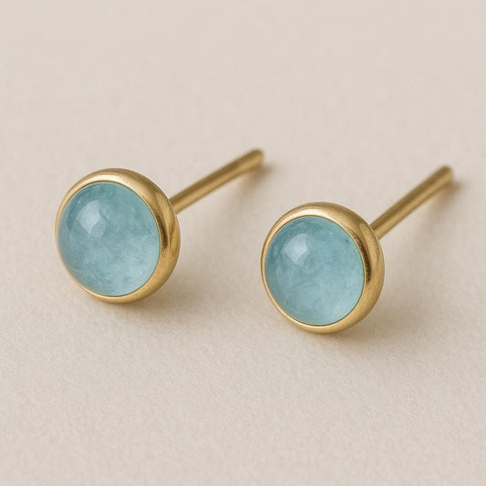 Aquamarine Sterling Silver Stud Earrings, Minimalist Bezel Set