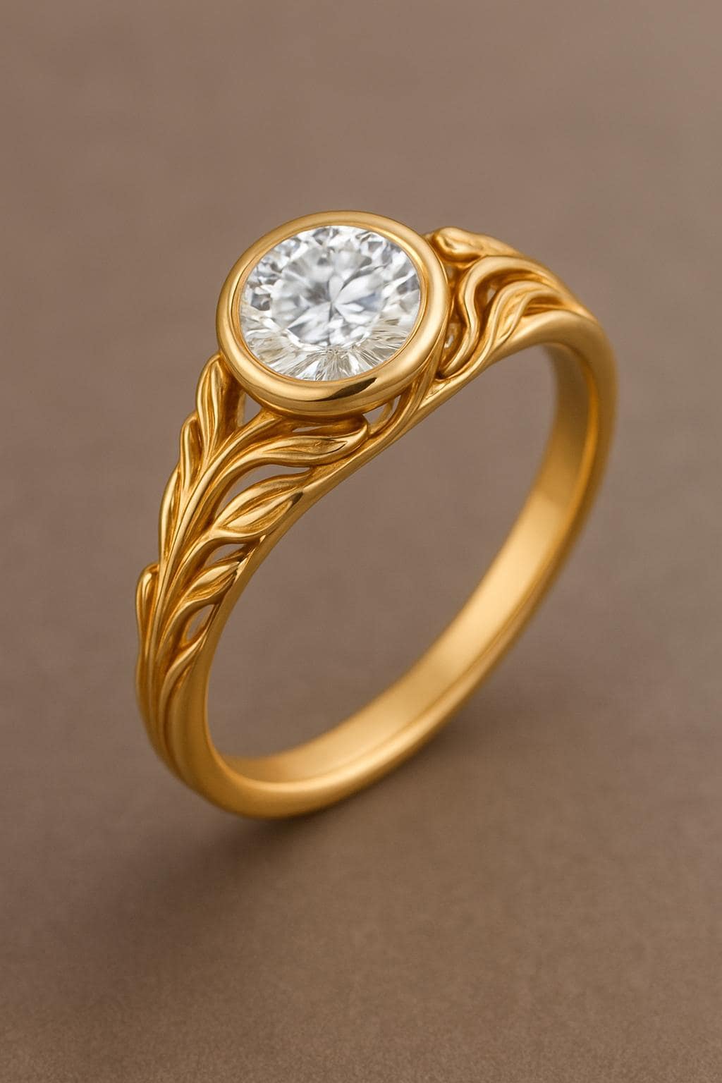 Sterling Silver CZ Engagement Ring: Leaf Design Solitaire