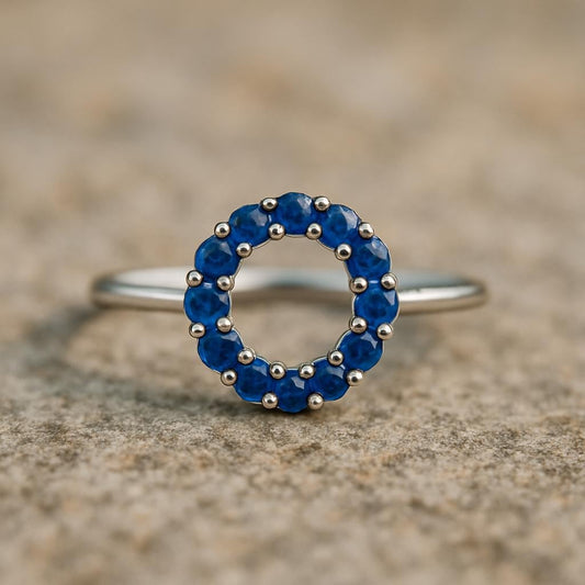 Blue CZ Sterling Silver Wreath Ring: Dainty Minimalist Jewelry