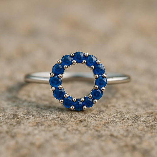 Blue CZ Sterling Silver Wreath Ring: Dainty Minimalist Jewelry