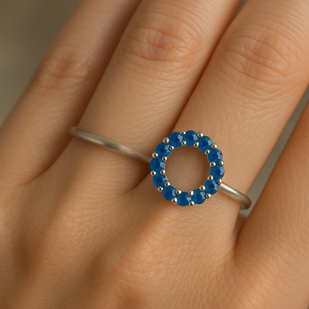Blue CZ Sterling Silver Wreath Ring: Dainty Minimalist Jewelry