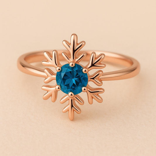 Sterling Silver Snowflake Ring: London Topaz Winter Jewelry