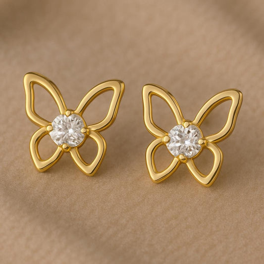 Sterling Silver Butterfly Stud Earrings | CZ Stone, Minimalist Jewelry