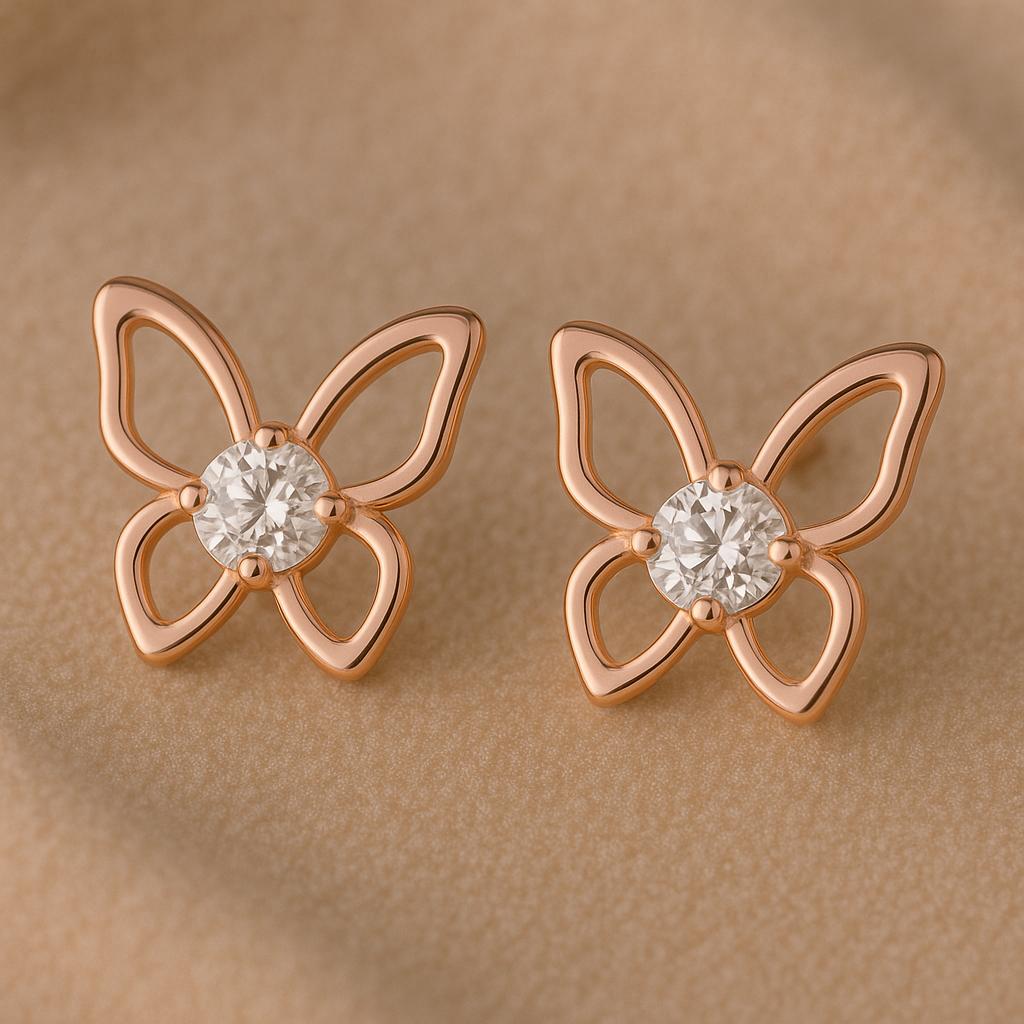 Sterling Silver Butterfly Stud Earrings | CZ Stone, Minimalist Jewelry