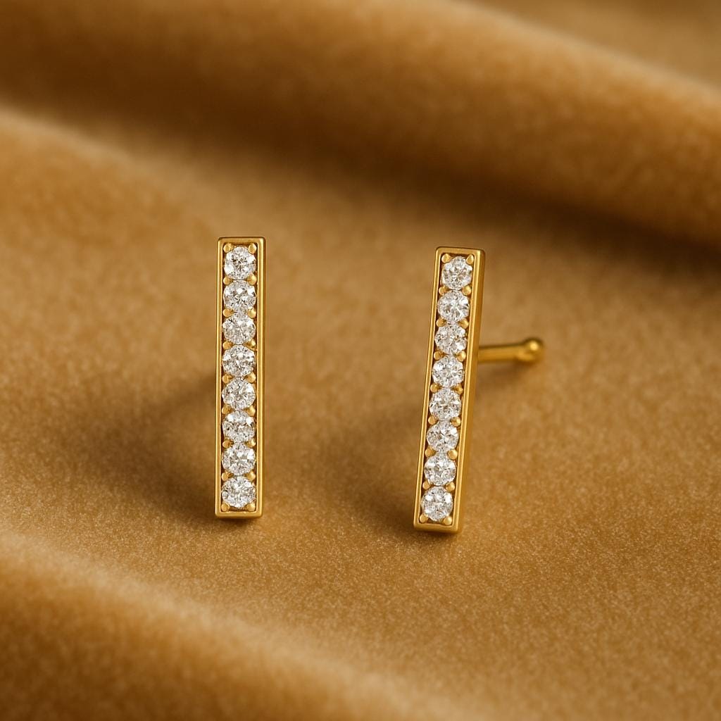 Bar Stud Earrings Silver 925 CZ | Minimal Dainty Everyday Jewelry
