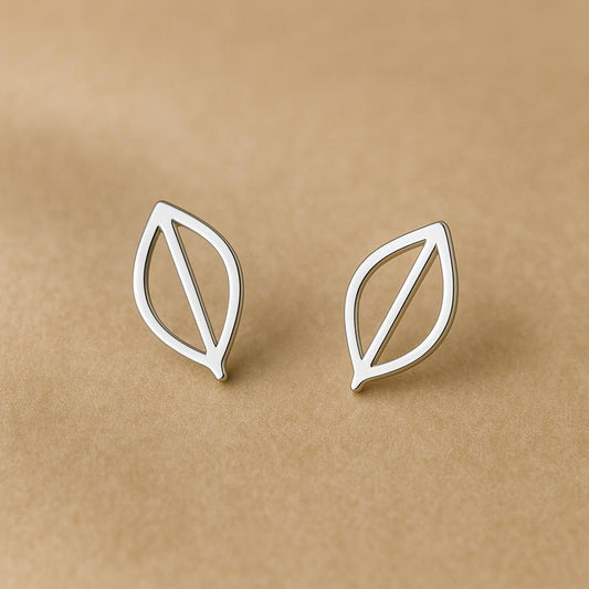 Sterling Silver Leaf Stud Earrings: Minimalist Nature Jewelry