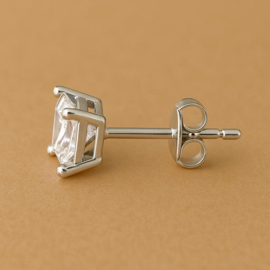 Sterling Silver Princess Cut CZ Stud Earrings: Modern Minimalist Style