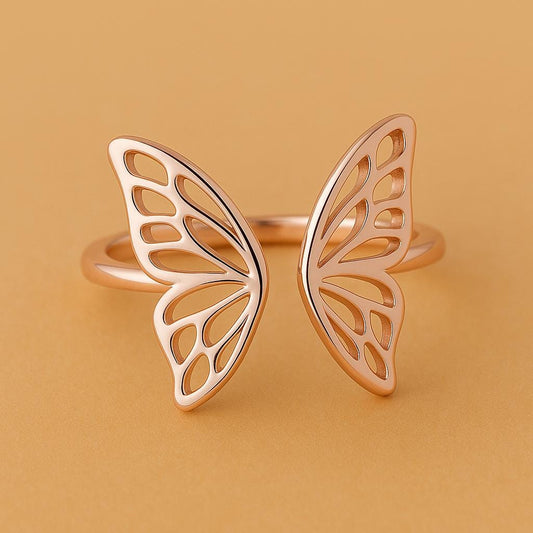 925 Silver Butterfly Wing Ring Open Design Adjustable Minimalist Jewelry for Women & Girls