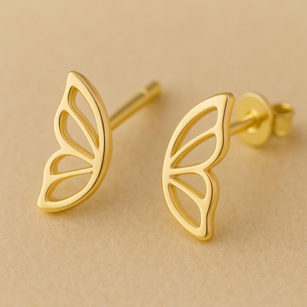 Sterling Silver Butterfly Wing Stud Earrings: Dainty Minimalist Jewelry