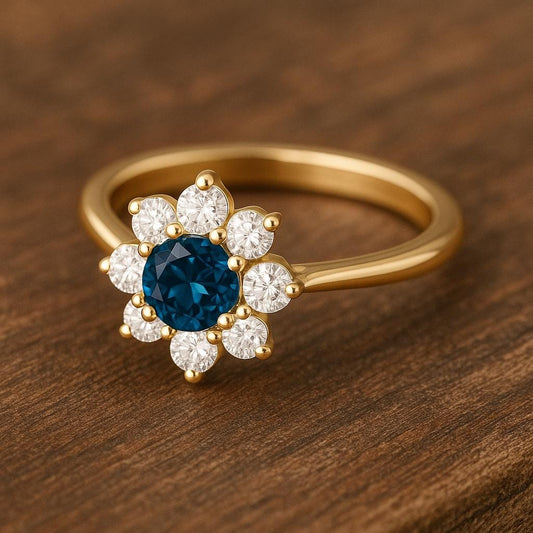 Sterling Silver london Topaz Flower Ring: CZ Halo, Elegant Jewelry Gift