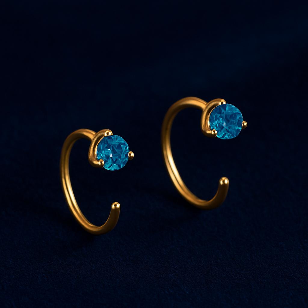 London Blue Topaz Earrings: Sterling Silver Open Hoop Studs