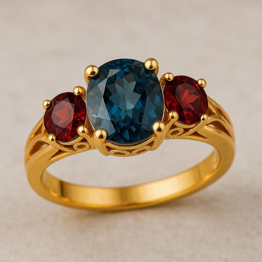 London Blue Topaz Garnet Ring â 925 Silver â Birthstone Jewelry â Gift for He