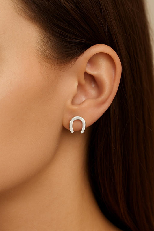 Silver Horseshoe Stud Earrings 925 Lucky Symbol Minimalist Earrings Dainty Everyday Jewelry Gift