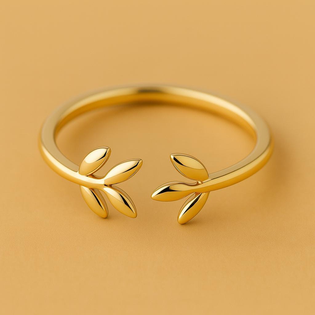 Sterling Silver Leaf Ring: Adjustable Open Band Minimalist Jewelry