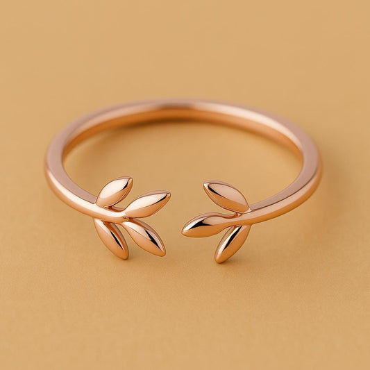 Sterling Silver Leaf Ring: Adjustable Open Band Minimalist Jewelry