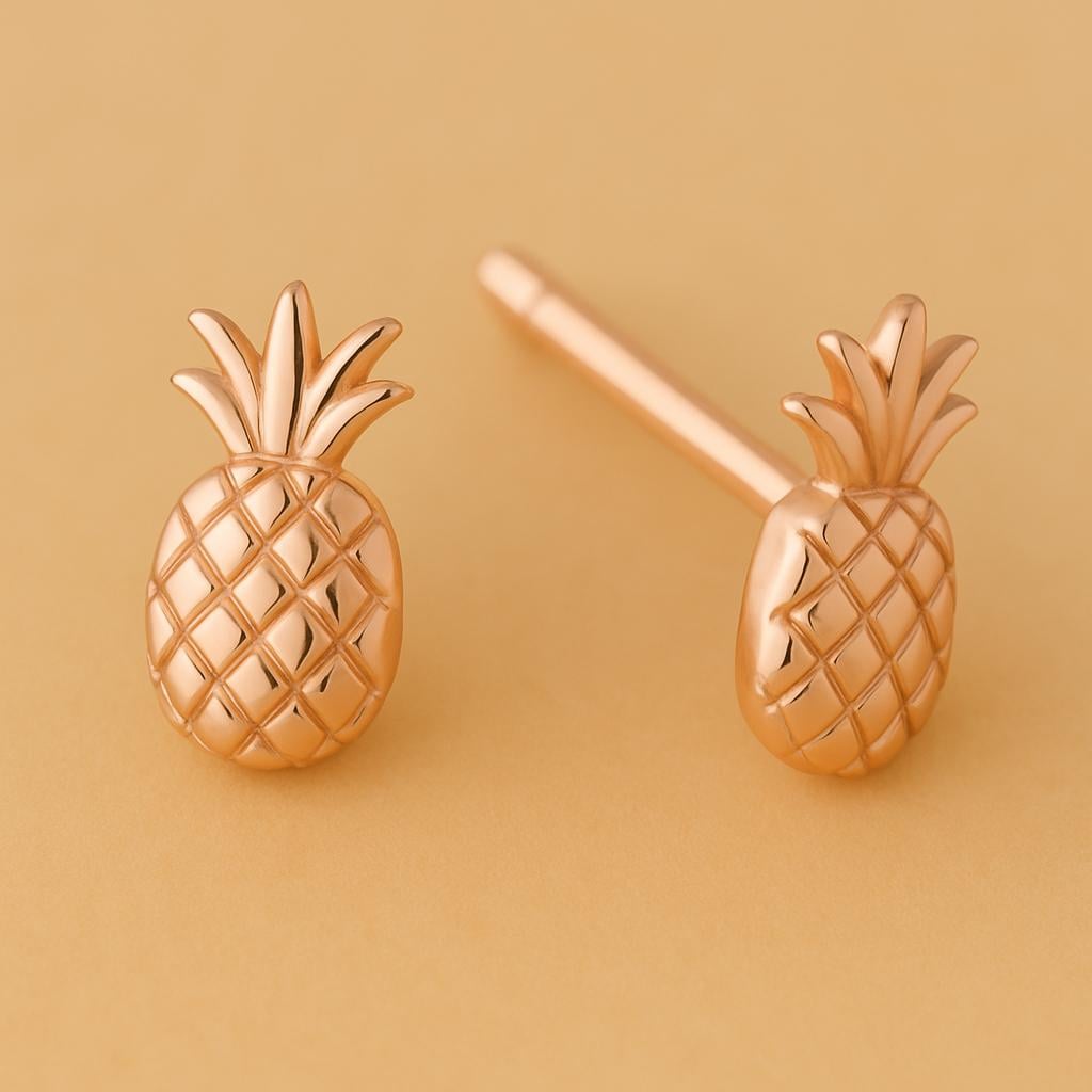 Sterling Silver Pineapple Stud Earrings: Tropical 925 Silver Jewelry