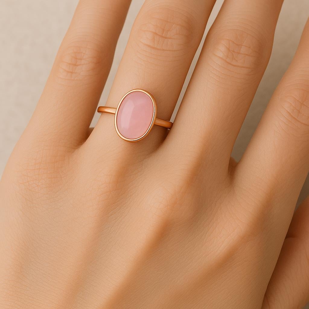 Rose Quartz Oval Ring: Rose Gold Plated 925 Sterling Silver