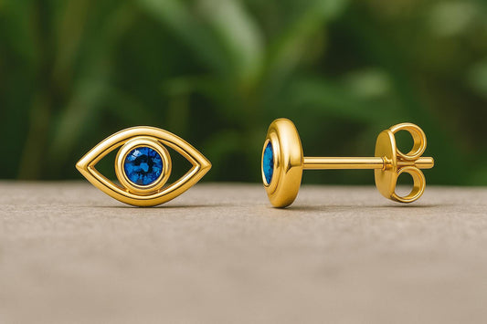 London Topaz Evil Eye Stud Earrings: Sterling Silver Protection Jewelry
