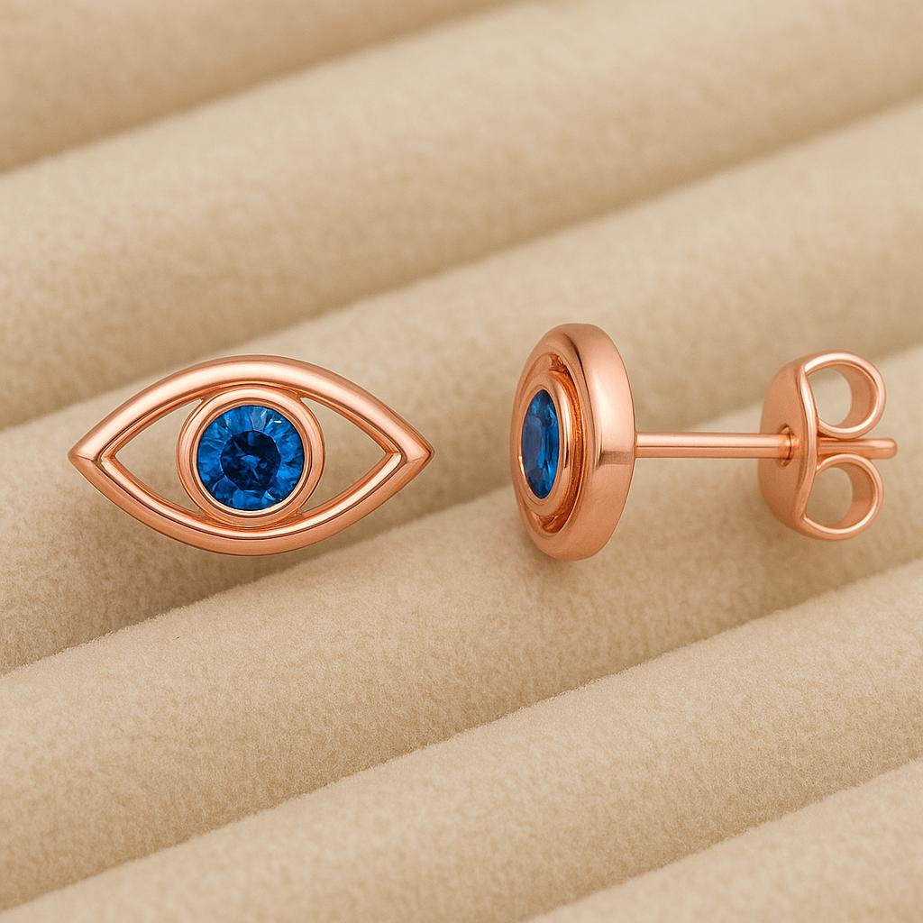 London Topaz Evil Eye Stud Earrings: Sterling Silver Protection Jewelry