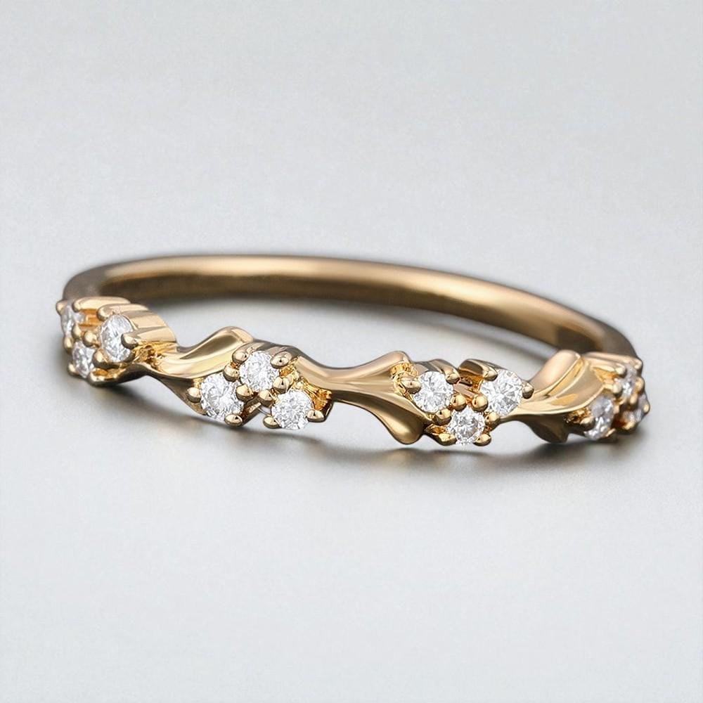 925 Silver Gold Twist Diamond Cluster Band Ring â Dainty Stacking Wedding Anniversary Jewelry"