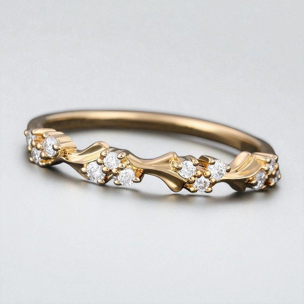 925 Silver Gold Twist Diamond Cluster Band Ring – Dainty Stacking Wedding Anniversary Jewelry"