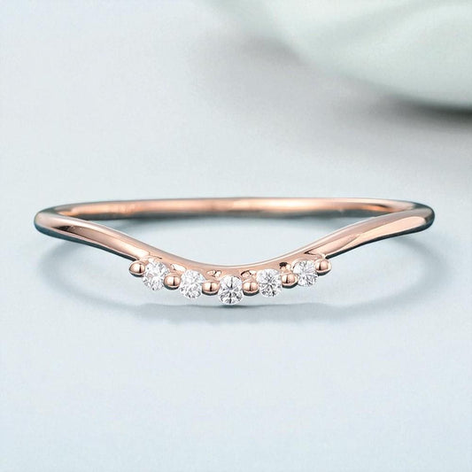 925 Silver Rose Gold V Shaped CZ Band Dainty Chevron Stacking Wedding Promise Ring