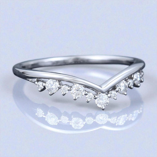 925 Silver V Shaped CZ Band Dainty Chevron Stacking Wedding Anniversary Promise Ring