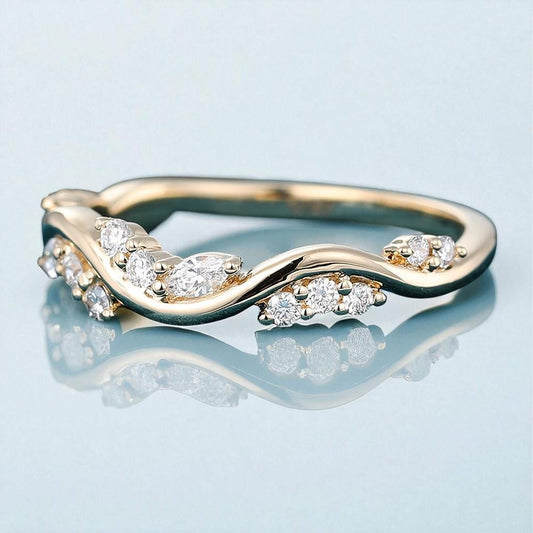925 Silver CZ Twisted Band Dainty Marquise Cluster Stacking Wedding Anniversary Ring