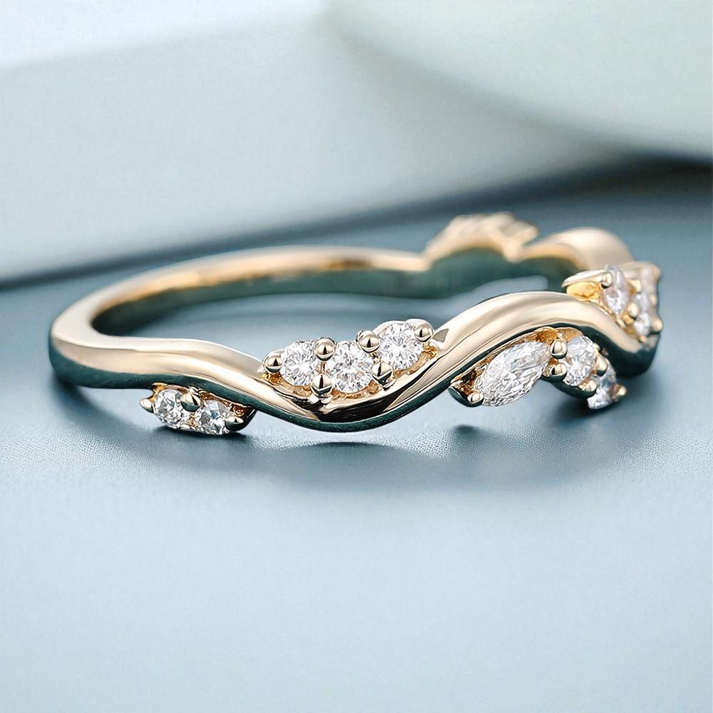 925 Silver CZ Twisted Band â Dainty Marquise Cluster Stacking Wedding Anniversary Ring