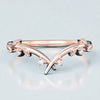 925 Silver Leaf CZ V Shaped Ring – Dainty Nature Chevron Stacking Wedding Band