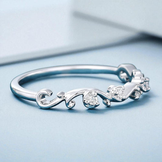 925 Silver CZ Vine Ring Dainty Nature-Inspired Band, Elegant Stacking Promise Anniversary Jewelry
