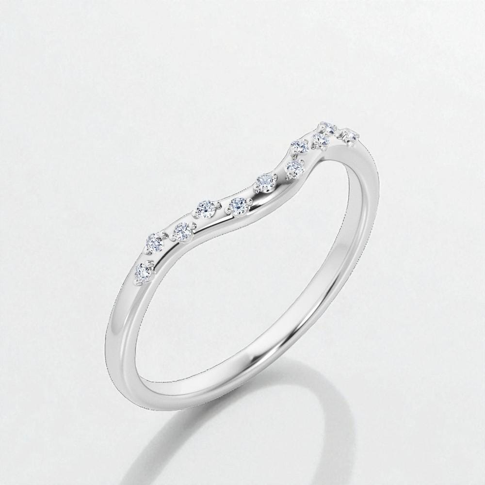 925 Silver CZ Curved Band â Dainty Stacking V Shaped Wedding Anniversary Promise Ring