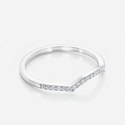 925 Silver CZ Chevron Band Dainty Pave V Shaped Stacking Wedding Anniversary Ring