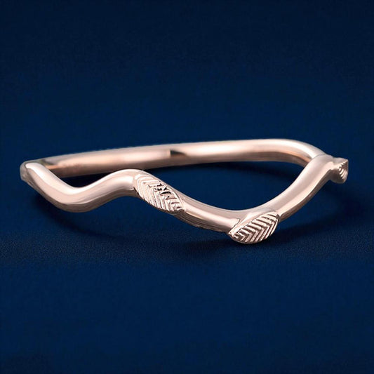 925 Silver Leaf Band Dainty Nature Inspired Stacking Chevron Wedding Ring