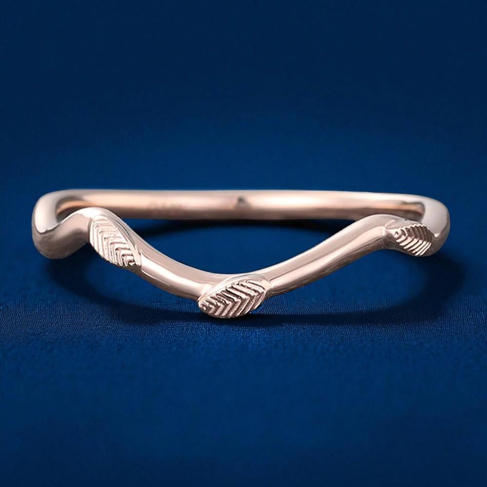 925 Silver Leaf Band â Dainty Nature Inspired Stacking Chevron Wedding Ring