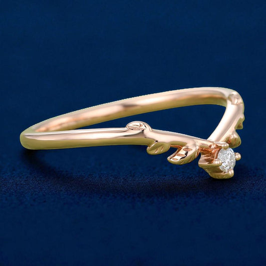 925 Silver CZ Leaf V Shaped Ring â Dainty Nature Inspired Chevron Stacking Wedding Band
